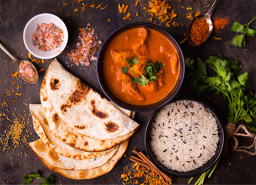 North Indian curries with naan